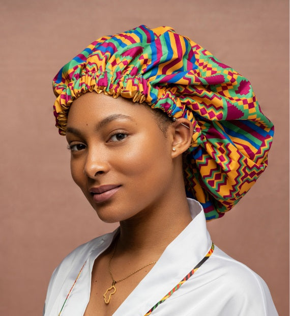 African Print Satin lined Bonnet