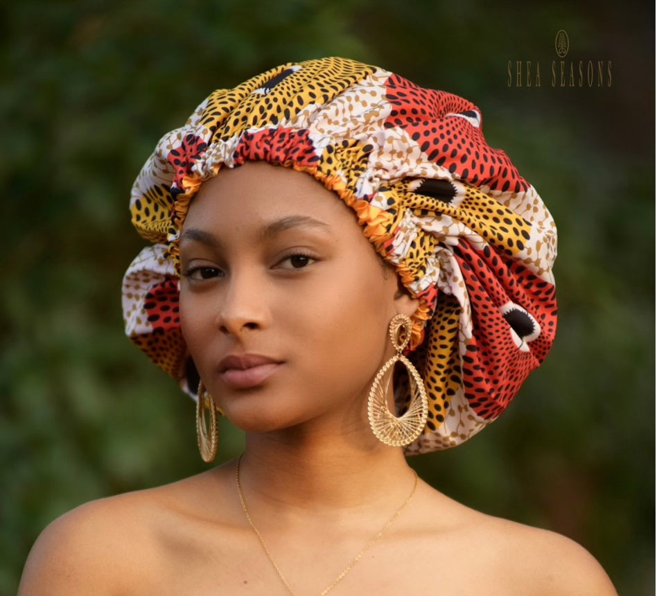 African Print Satin lined Bonnet